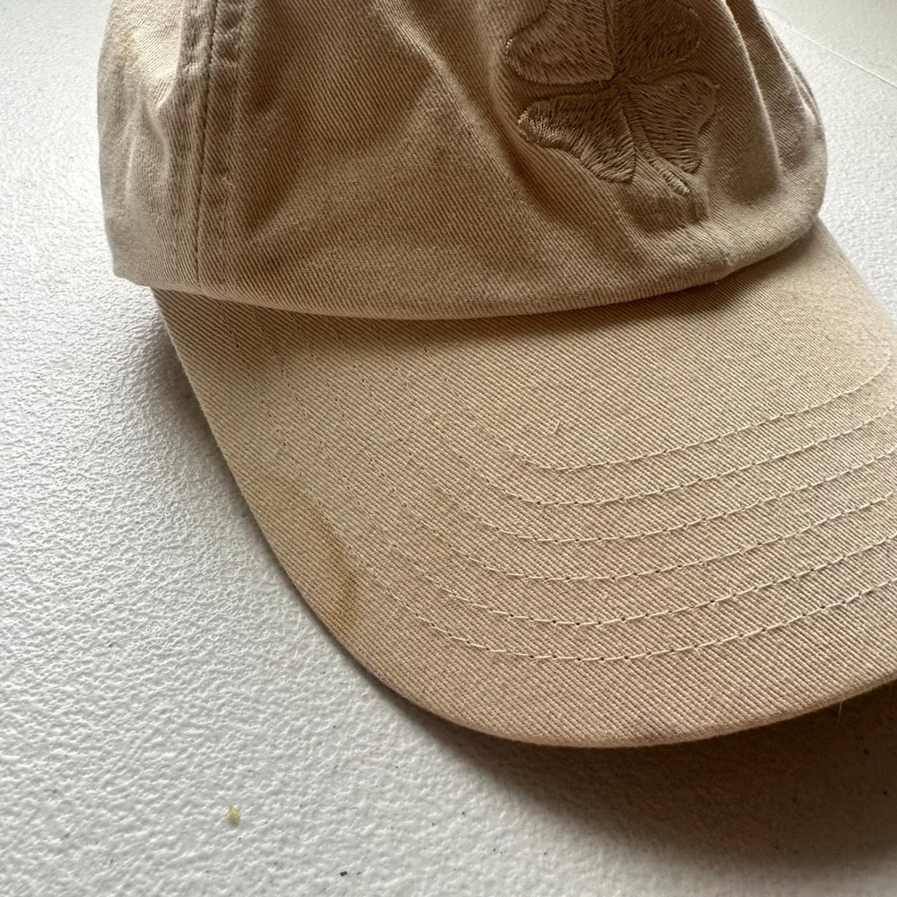 Lucky Brand Baseball Cap Tan Four Leaf Clover Embroidered Cotton Adjustable‎